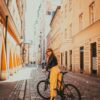 woman riding black hardtail bike